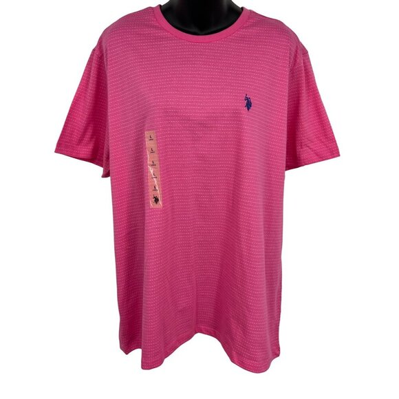 U.S. Polo Assn Mens Pink Crew Neck T-Shirt Large Short Sleeve Casual Stripe New - Picture 1 of 9